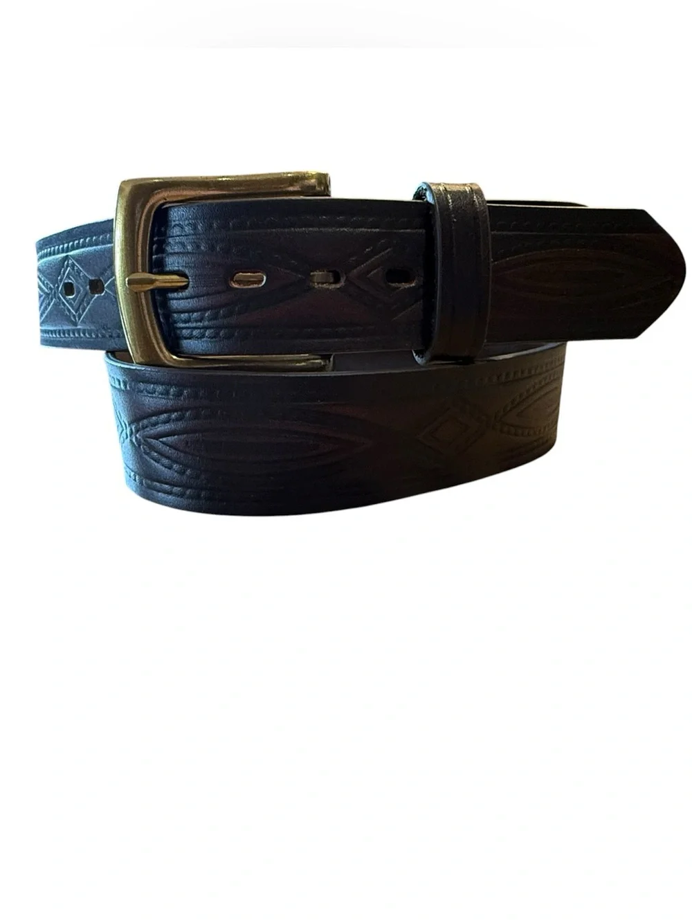 Wrangler Men’s Size 40 Tooled Dark Brown Leather Belt with Brass Buckle